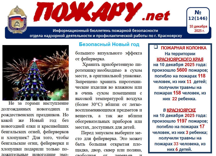 Информационный бюллетень пожарной безопасности № 12 от 10 декабря 2025
